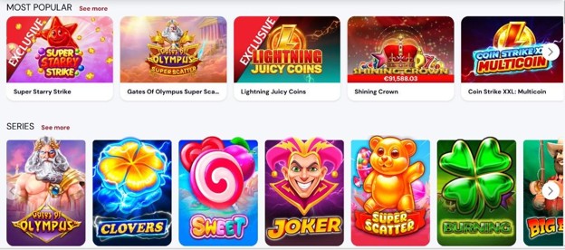Most popular Star Casino Online games – Super Starry Strike, Gates of Olympus, Lightning Juicy Coins, Shining Crown and game series